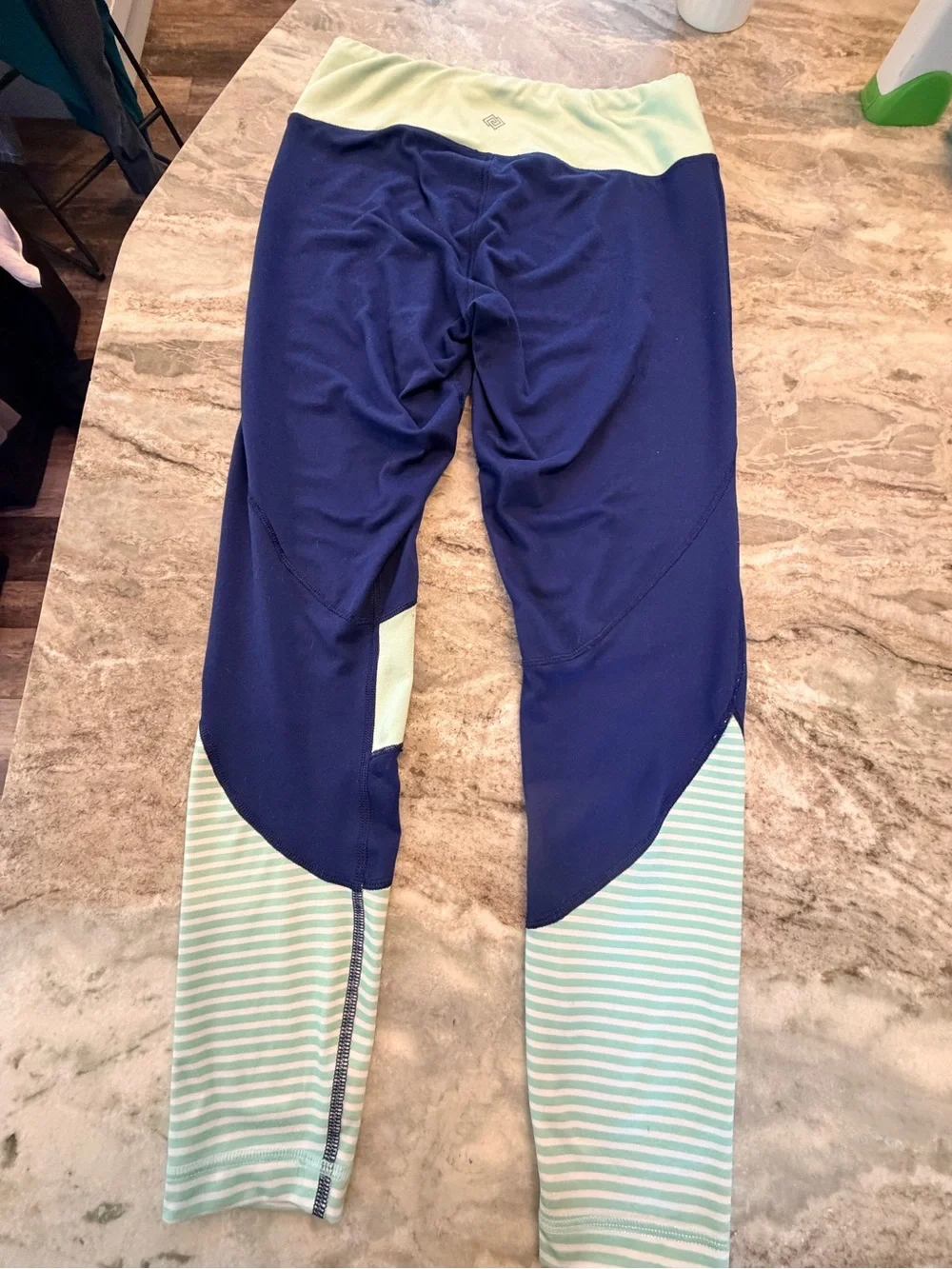 Zelos Women’s Medium Navy Mint Colorblock Striped Workout Leggings